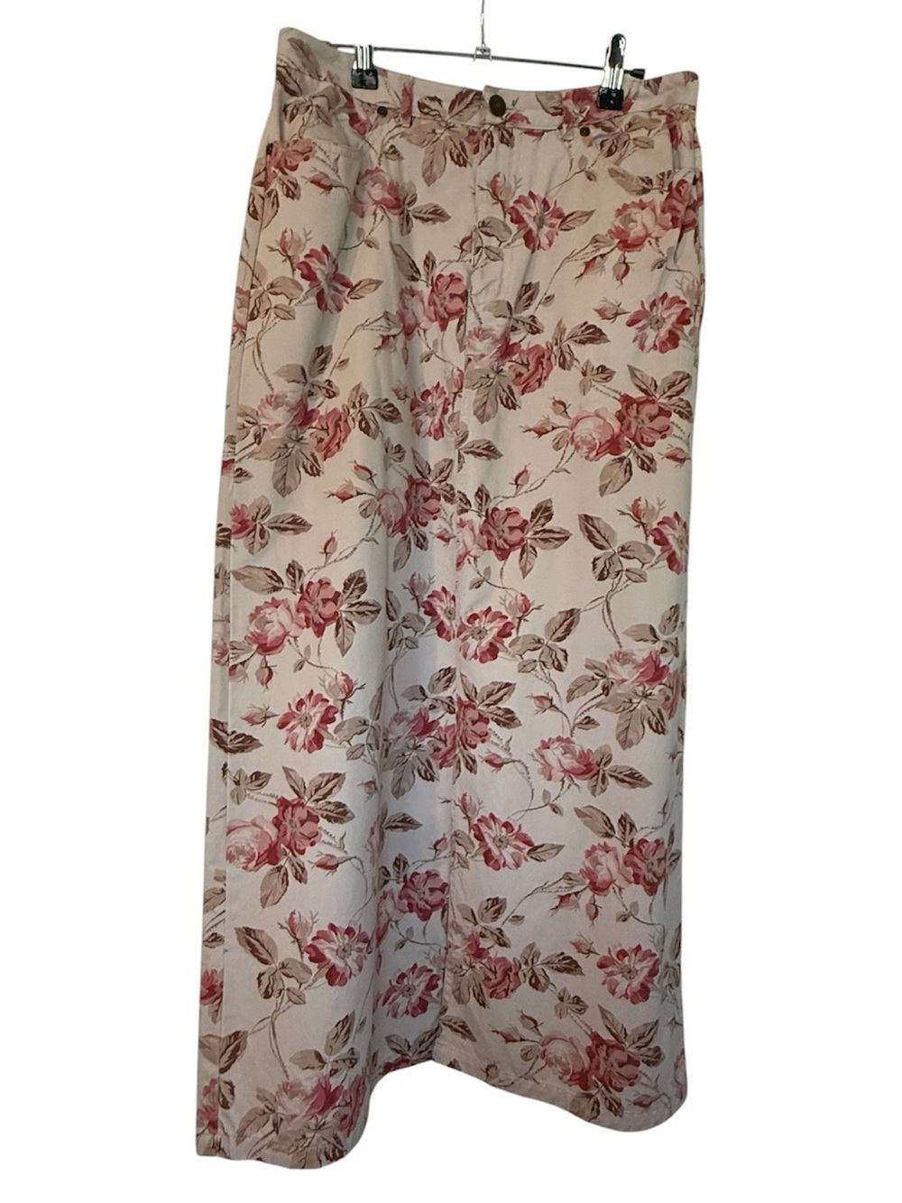 Eddie Bauer Cream Floral Maxi Skirt with Red/Pink Accents